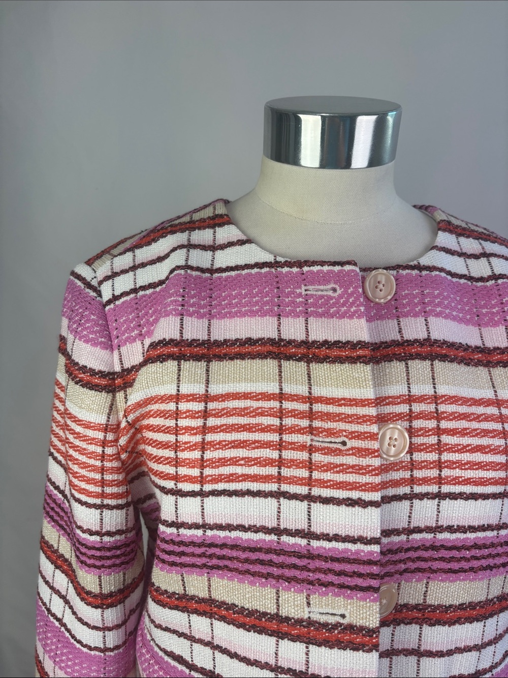 NWT ANN TAYLOR PINK STRIPED CROPPED JACKET - Picture 4 of 9